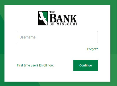 screenshot of the online banking login experience which shows a username field
